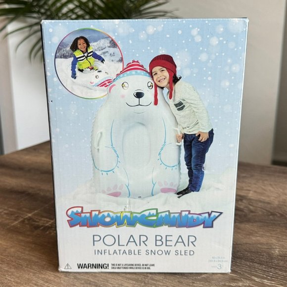 Snowcandy White Polar Bear Inflatable Snow Sled, Size 40" X 25.5”. - Picture 1 of 5